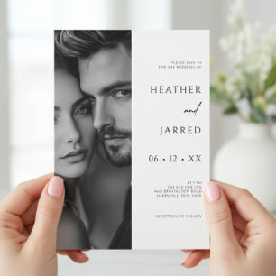 Modern Side Photo Black & White QR-kod Bröllop Inbjudningar