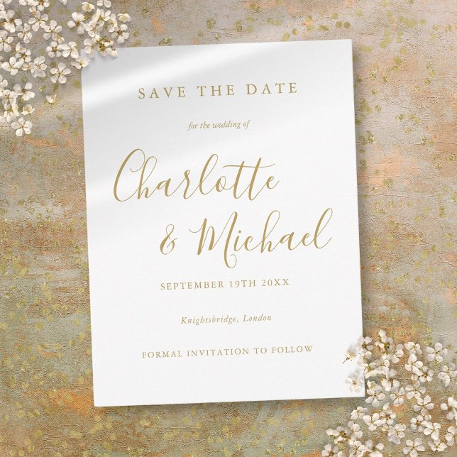 Modern Signatur Bröllopskort för Att Spara Datum Vykort (Modern Signature Script Wedding Save the Date Card)
