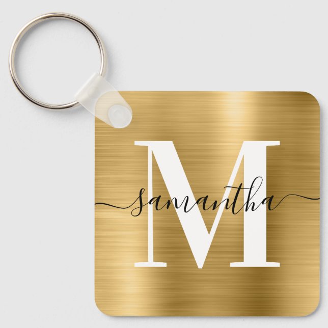 Modern Signatur Monogram Guld Folie Nyckelring (Framsida)