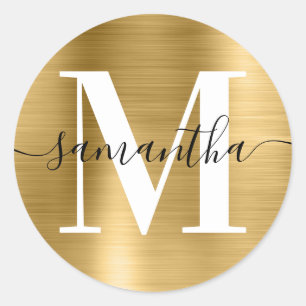 Modern Signatur Monogram Guld Folie Runt Klistermärke