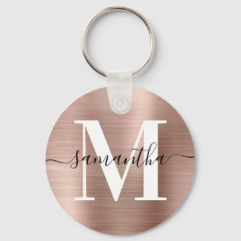 Modern Signatur Monogram Roséguld Folie Foto Nyckelring