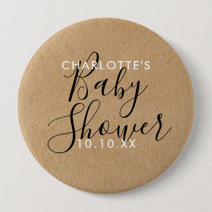 Modern Signatur Skript Baby Shower Rustik Kraft Knapp