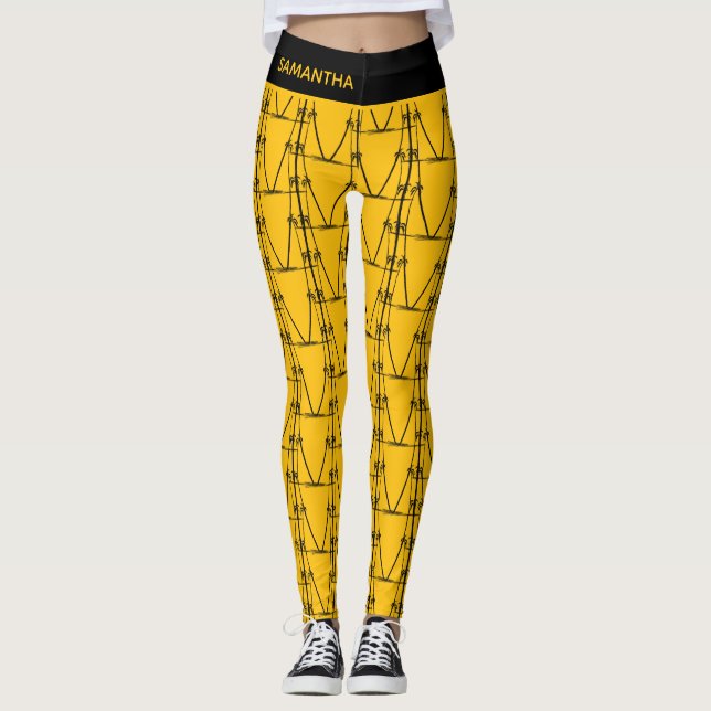 Modern Silhouette Coconut Träd Mönster Birthday Leggings (Framsida)