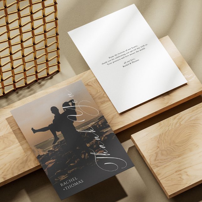 Modern Silhuett Bröllop Tacksamhetskort Tack Kort (Modern Sunset Silhouette Wedding Thank You Card)