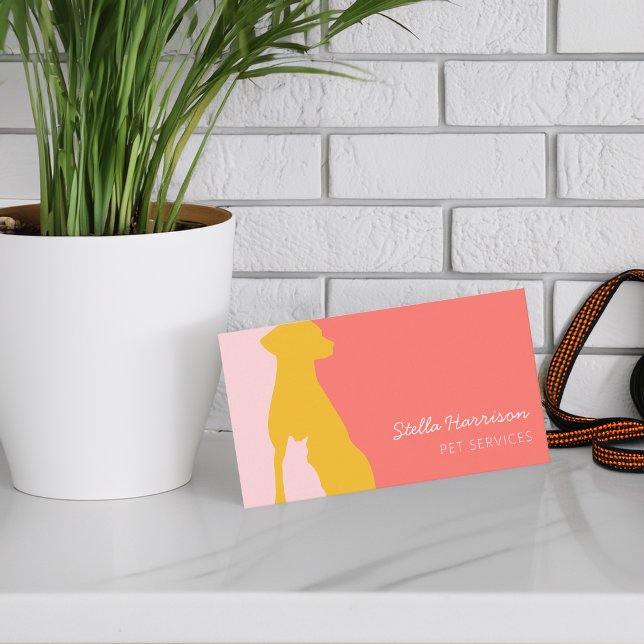 Modern silhuett hund katt tjänst visitkort (Modern Silhouette Dog Cat Pet Service Business Card)