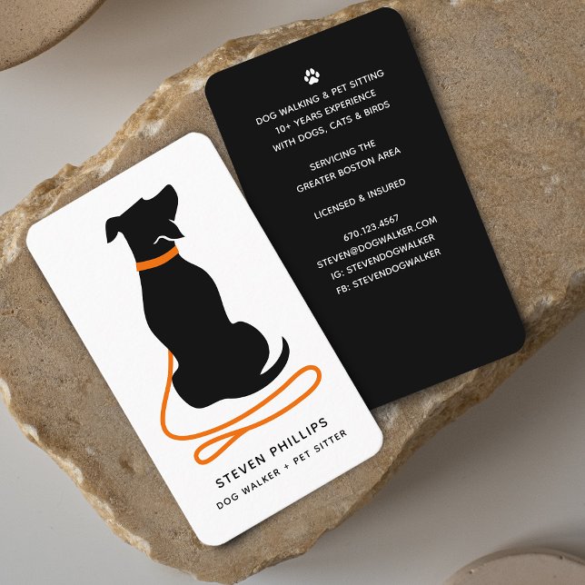 Modern silhuett hundpromenad hundsittning visitkort (Modern Silhouette Dog Walking Dog Sitting Business Card)