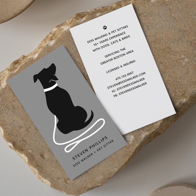 Modern silhuett hundpromenad hundsittning visitkort (Modern Silhouette Dog Walking Dog Sitting Business Card)