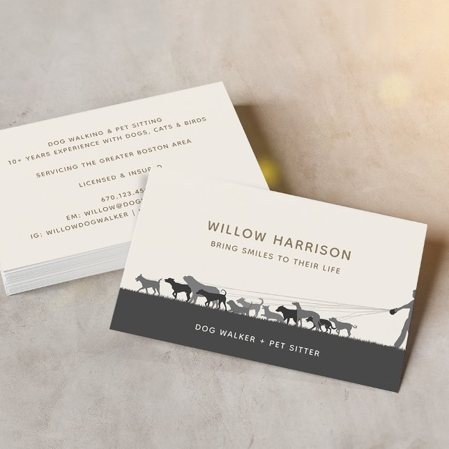 Modern Silhuett Hundpromenad Visitkort (Modern Silhouette Dog Walking Business Card)
