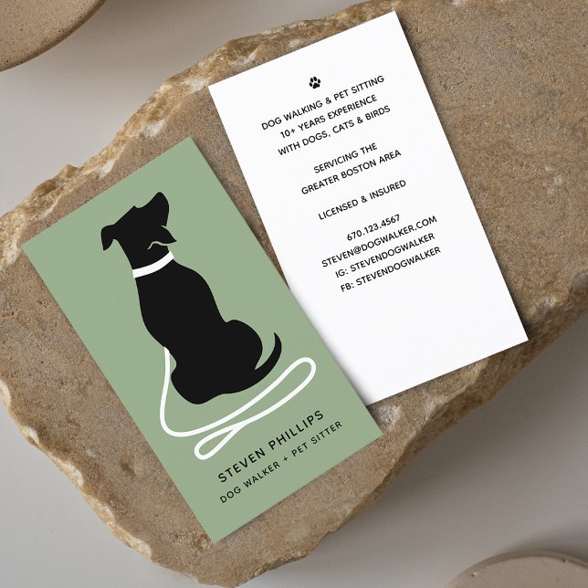 Modern silhuett hundpromenerare hundsittare visitkort (Modern Silhouette Dog Walking Dog Sitting Business Card)