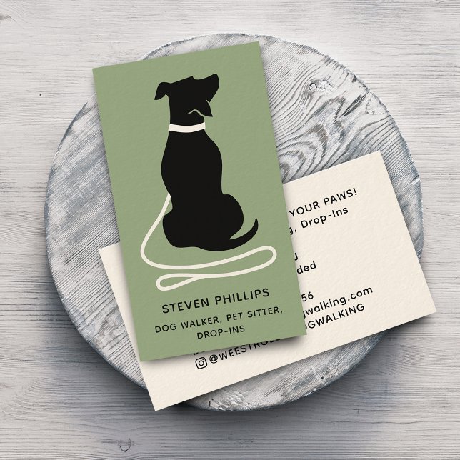 Modern Silhuett Hundpromenerare Husdjursvakt Visitkort (Modern Silhouette Dog Walker Dog Sitter Business Card)