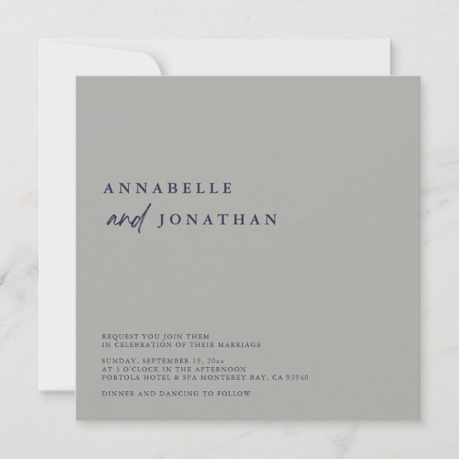Modern Silve Navy Blue Contemporary Bröllop Inbjudningar (Framsida)