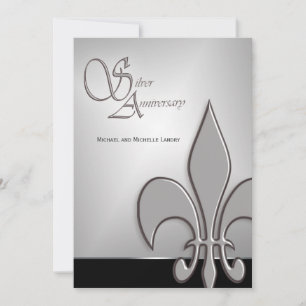 Modern Silver-årsdag för Fleur de Lis Inbjudningar