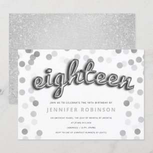Modern Silver-ballonger Glitter 18:e födelsedagen Inbjudningar