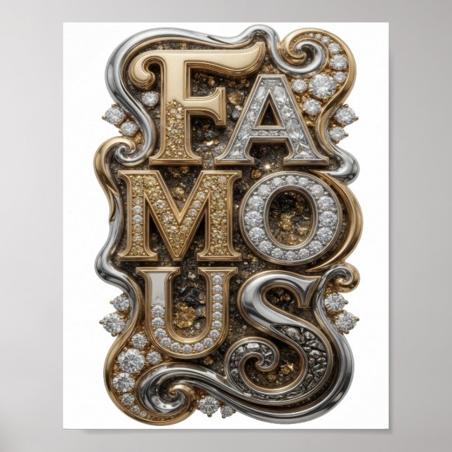 Modern Silver BERÖMD 3D Text Konst Poster (Framsidan)