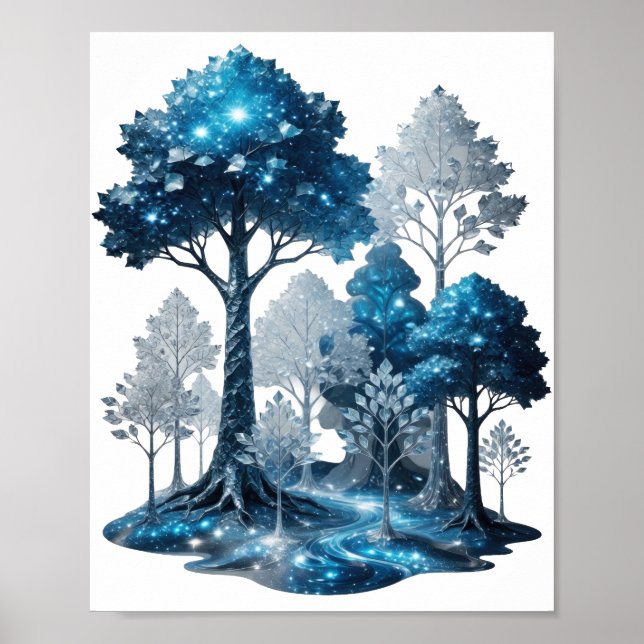 Modern Silver BLÅ IS SKOG Anpassad Tee Poster (Framsidan)