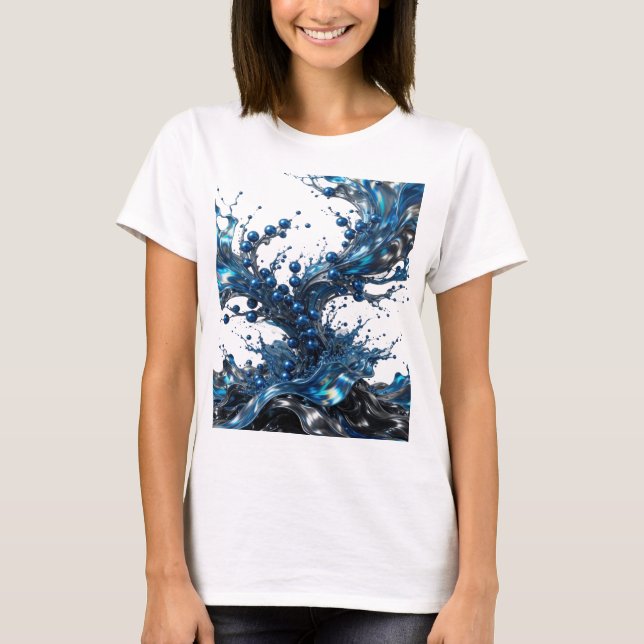 Modern Silver BLÅ METALL FLUX Anpassad T-shirt (Framsida)