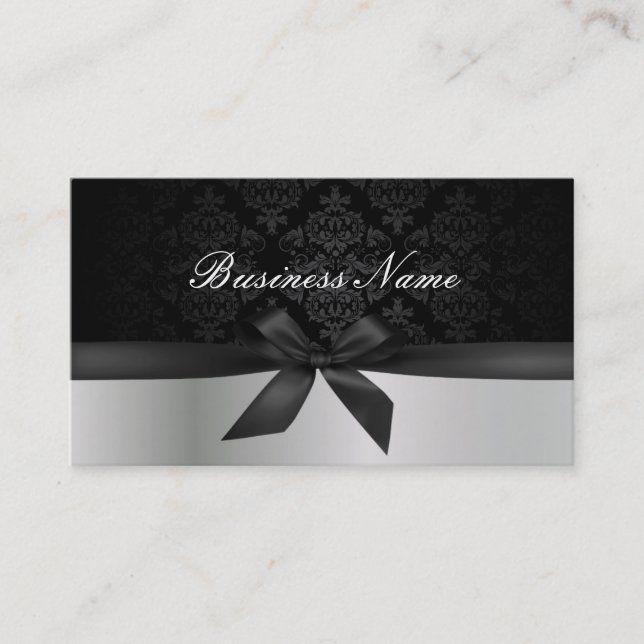 Modern Silver & Black Damask Makeup Artist Visitkort (Framsida)