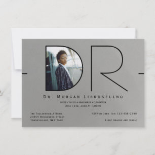 Modern Silver Black Photo DR Studenten Inbjudningar