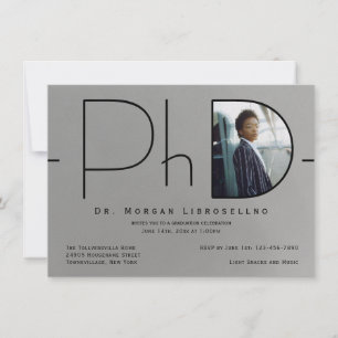 Modern Silver Black Photo PhD Studenten Inbjudningar