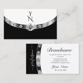 Modern Silver Black White med monogramdiamanter Visitkort