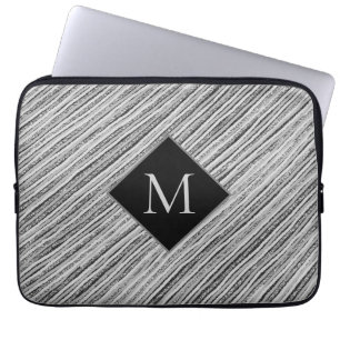 Modern Silver Black White Rand Monogram Laptop Fodral