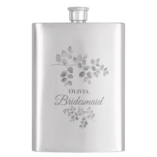 Modern Silver Blommigt Bridesmaid-kolv Fickplunta (Framsidan)
