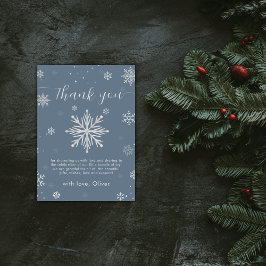 Modern Silver Blue Magical Snowflake Baby Shower Tack Kort