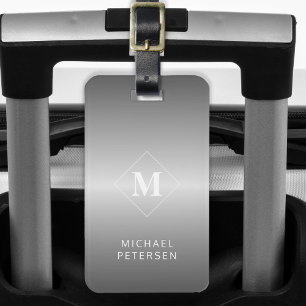 Modern silver borstad metall monogram bagagebricka