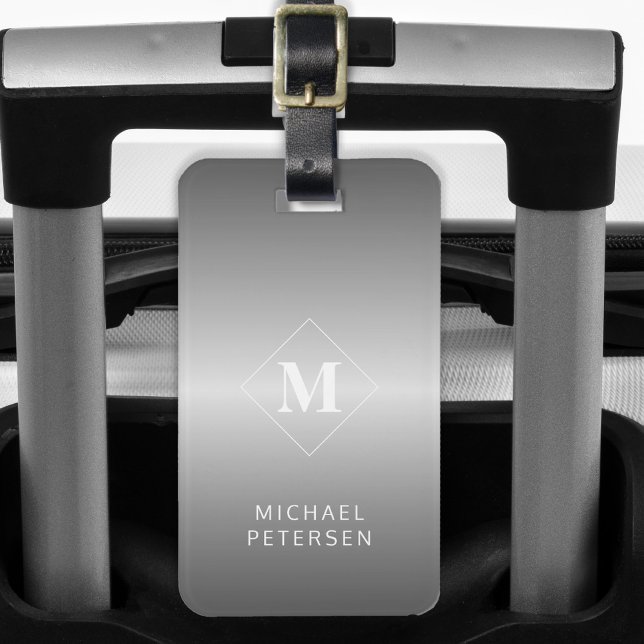 Modern silver borstad metall monogram bagagebricka (Skapare uppladdad)