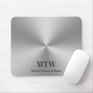 Modern Silver Brushed Metall Se Namn och Monogram Musmatta