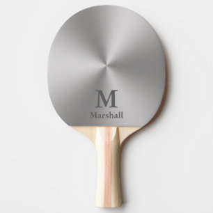 Modern Silver Brushed Metall Se Namn och Monogram Pingisracket