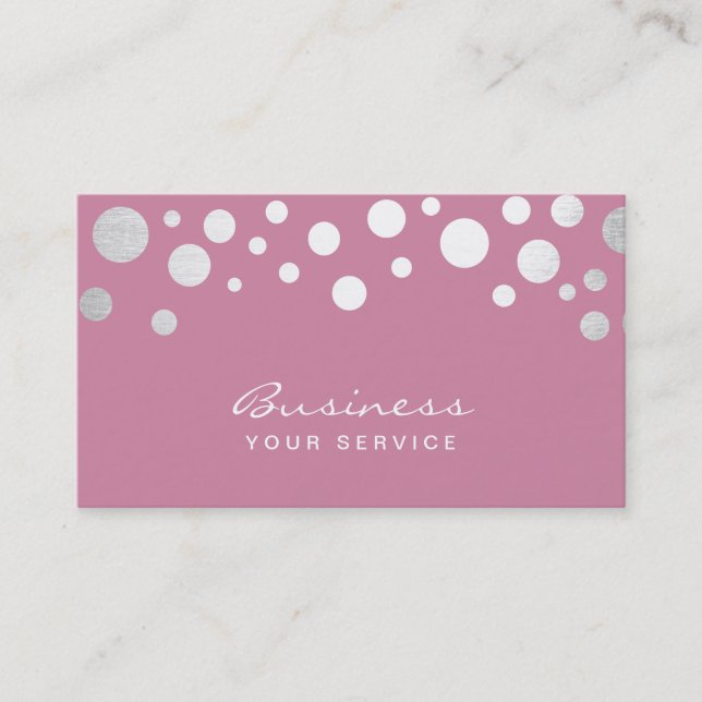 Modern Silver Confetti Dots Girly Rosa Visitkort (Framsida)