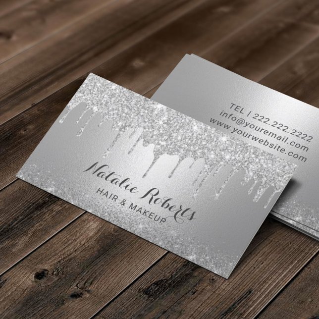 Modern Silver Dricks Makeup Artist Hair Salon Visitkort (Skapare uppladdad)