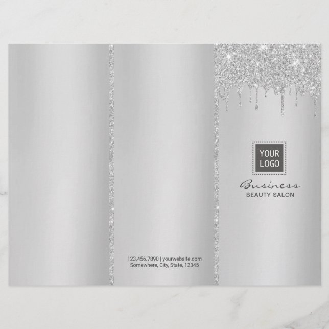 Modern Silver Drip Beauty Salon Tri-Fold Bruchures (Framsida)