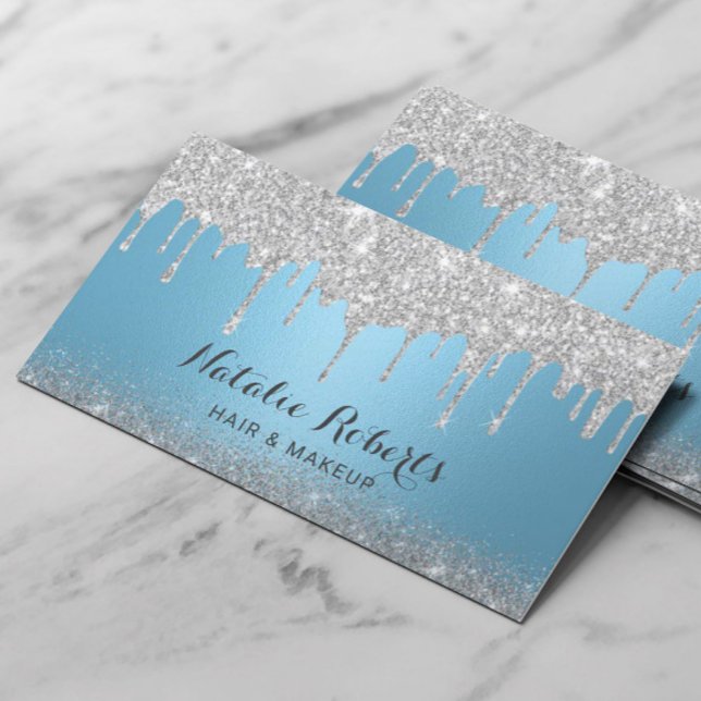 Modern Silver Drives Blue Makeup Artist Hair Salon Visitkort (Skapare uppladdad)