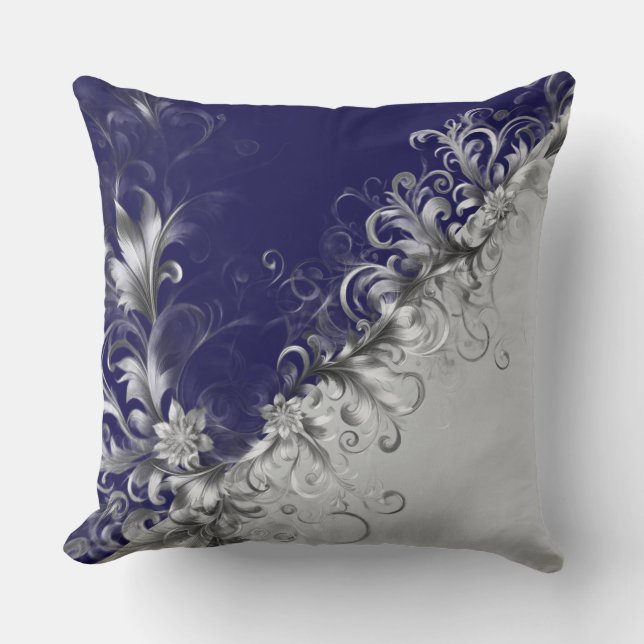 Modern Silver Embellished Grey Blue Throw Pillow Kudde (Framsida)