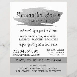 Modern Silver Foil Brushstroke, judelry Store Reklamblad