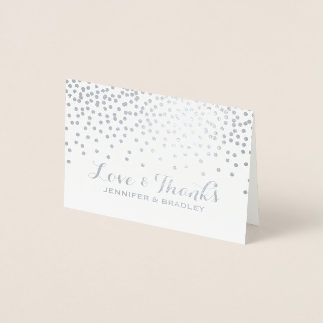 Modern Silver Foil Confetti Dots Bröllop Tack Folierat Kort (Framsida)