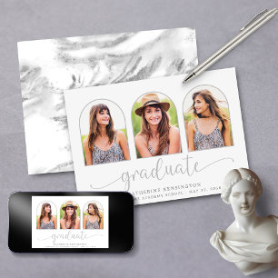 Modern Silver Foil Marble Arch 3 Photo Studenten Inbjudningar