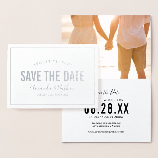 Modern Silver Foil Photo Save Date Card Folierat Kort (Display)