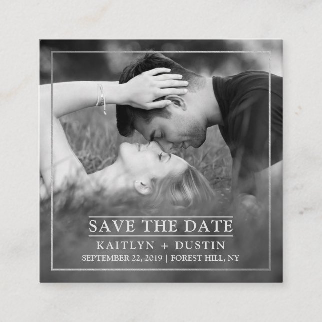 Modern Silver Foil Photo Save Date Tilläggskort (Framsida)