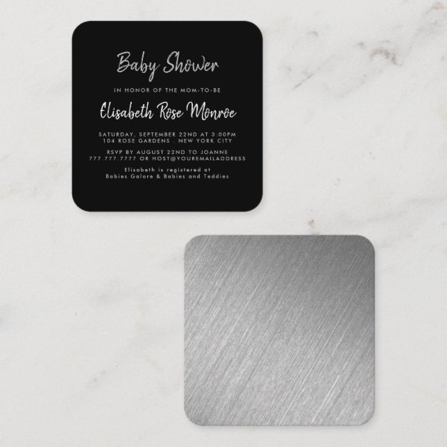 Modern Silver Foil & Script Baby Shower Biljett (Fram/baksida)