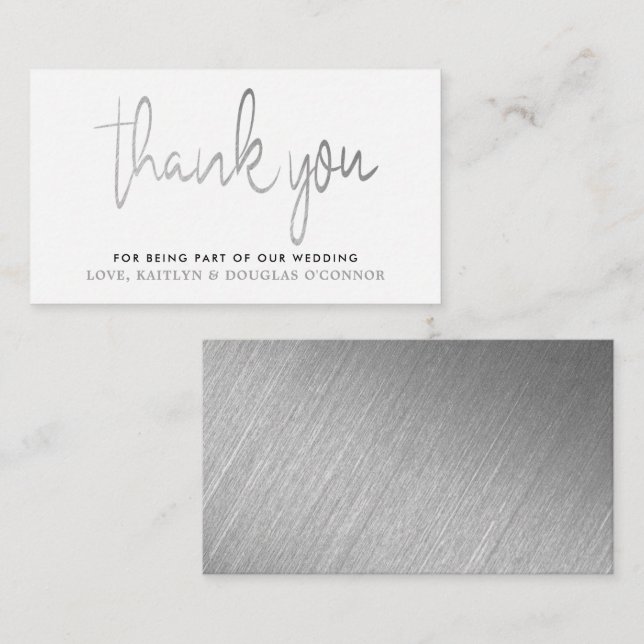 Modern Silver Foil Script Bröllop Tack Tilläggskort (Fram/baksida)