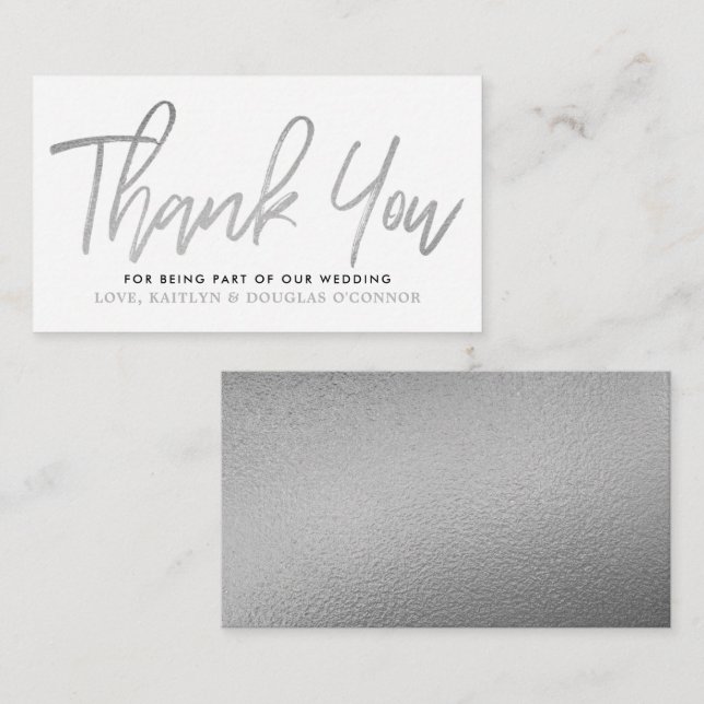 Modern Silver Foil Script Bröllop Tack Tilläggskort (Fram/baksida)