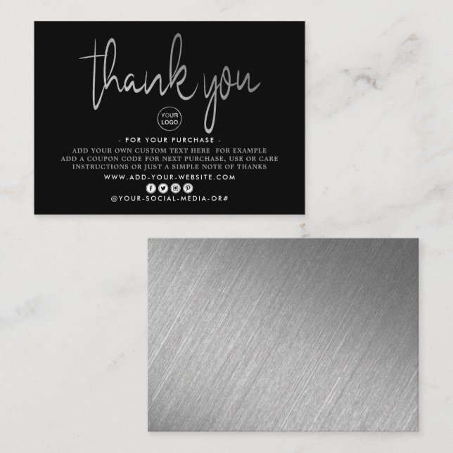 Modern Silver Foil Script Business Tack Tilläggskort (Fram/baksida)