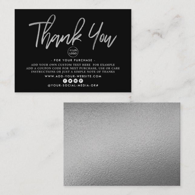 Modern Silver Foil Script Business Tack Tilläggskort (Fram/baksida)