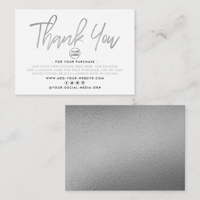 Modern Silver Foil Script Business Tack Tilläggskort (Fram/baksida)