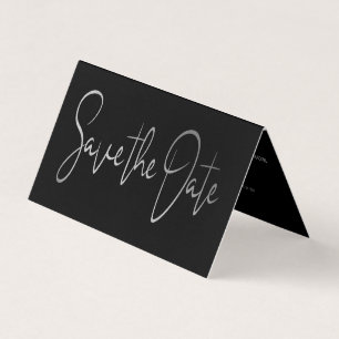 Modern Silver Foil Script Photo Save Date Card Visitkort