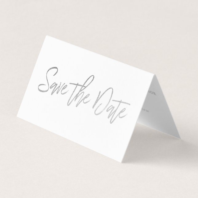 Modern Silver Foil Script Photo Save Date Card Visitkort (Framsida)