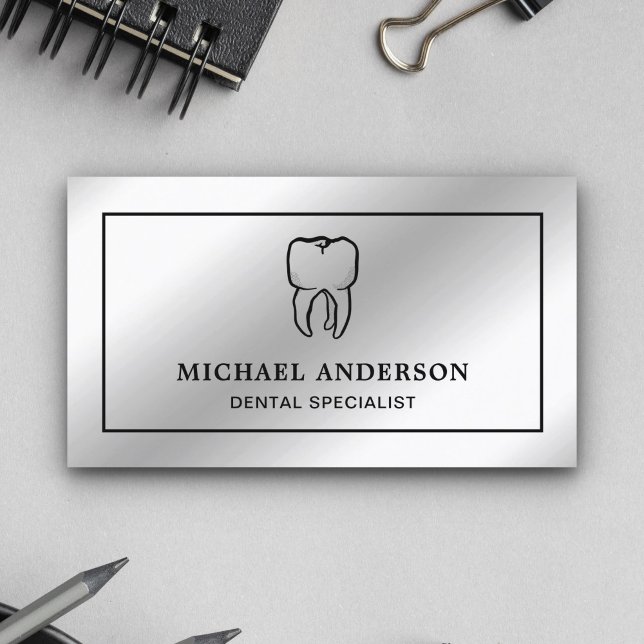 Modern Silver Foil Tooth Dental Clinist Dentist Visitkort (Skapare uppladdad)